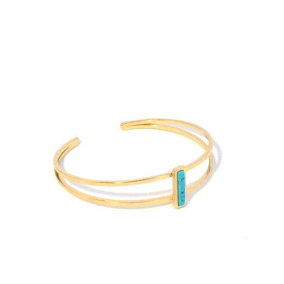 Geometric Gold Bangle with Turquoise Stone - Picture 6 of 8